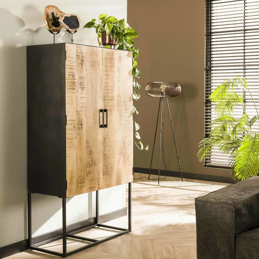 WoonStijl Wandkast 2D metal wood Massief mango blank antiek New