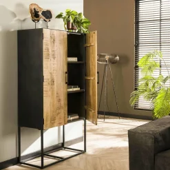 WoonStijl Wandkast 2D metal wood Massief mango blank antiek New