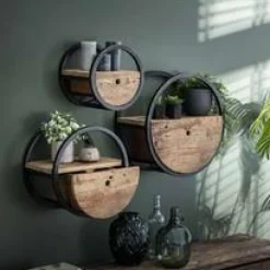 WoonStijl Wandschap circular Ø40 met lade / Robuust hardhout