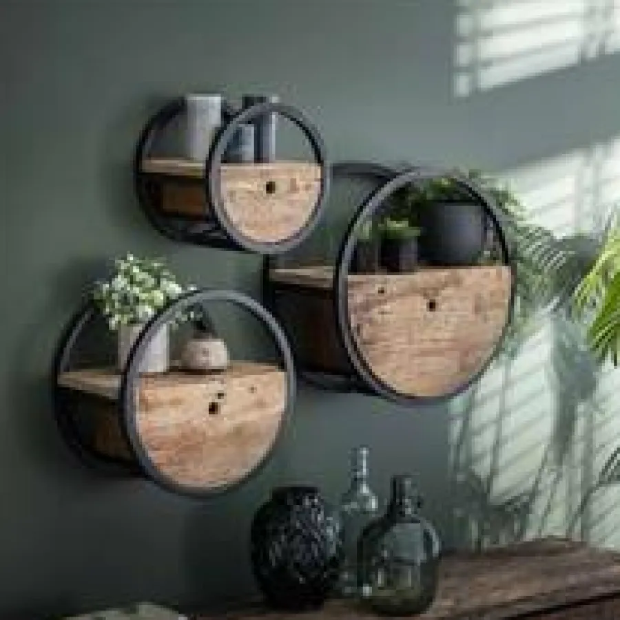 WoonStijl Wandschap circular Ø50 met lade / Robuust hardhout Clearance