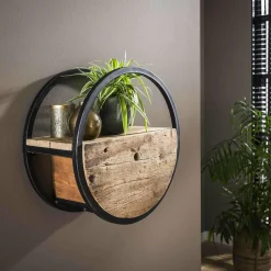 WoonStijl Wandschap circular Ø50 met lade / Robuust hardhout Clearance