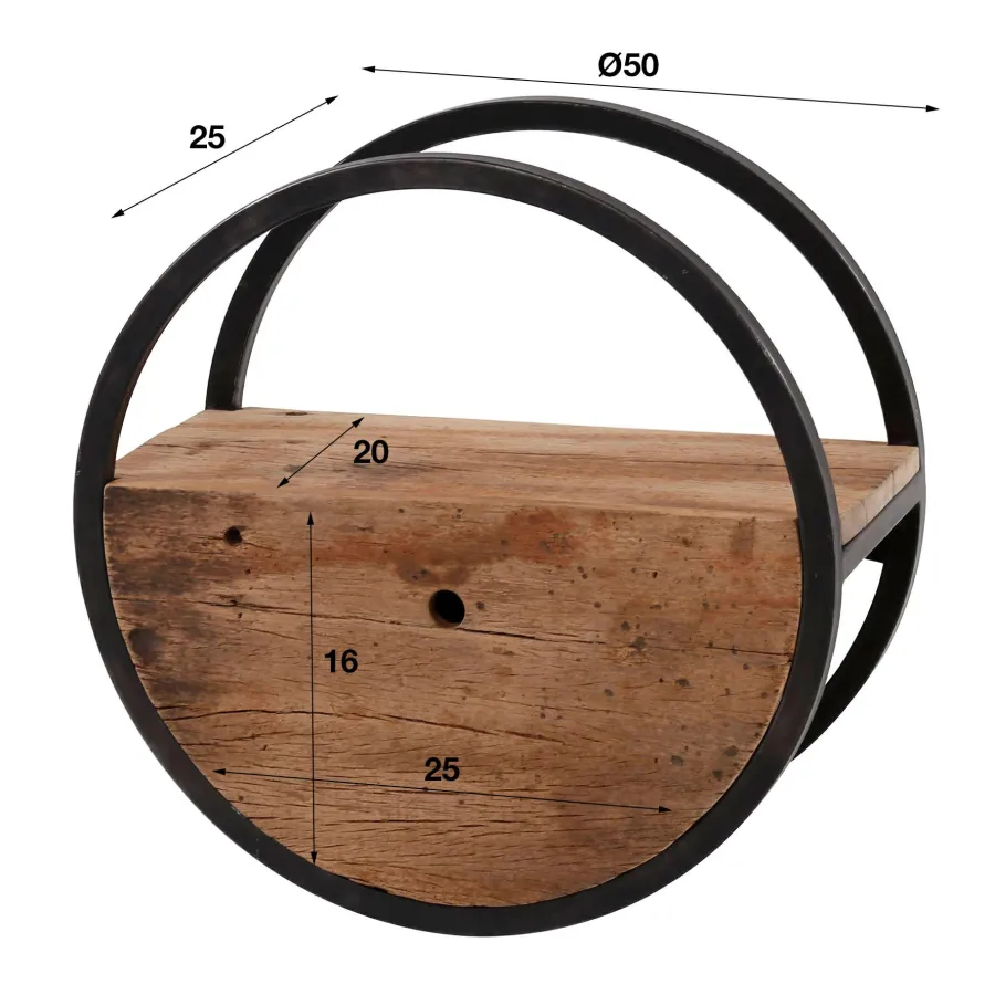 WoonStijl Wandschap circular Ø50 met lade / Robuust hardhout Clearance