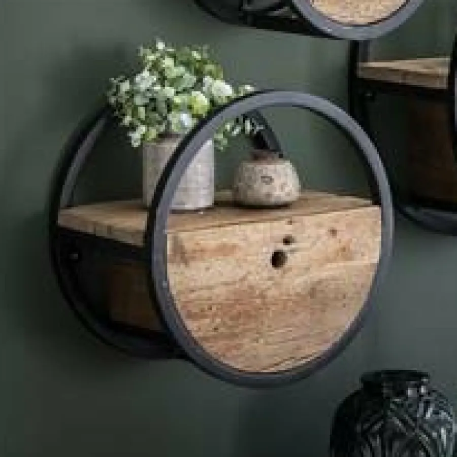 WoonStijl Wandschap circular Ø30 met lade / Robuust hardhout Hot