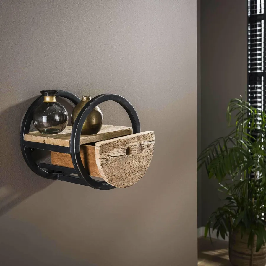 WoonStijl Wandschap circular Ø30 met lade / Robuust hardhout Hot