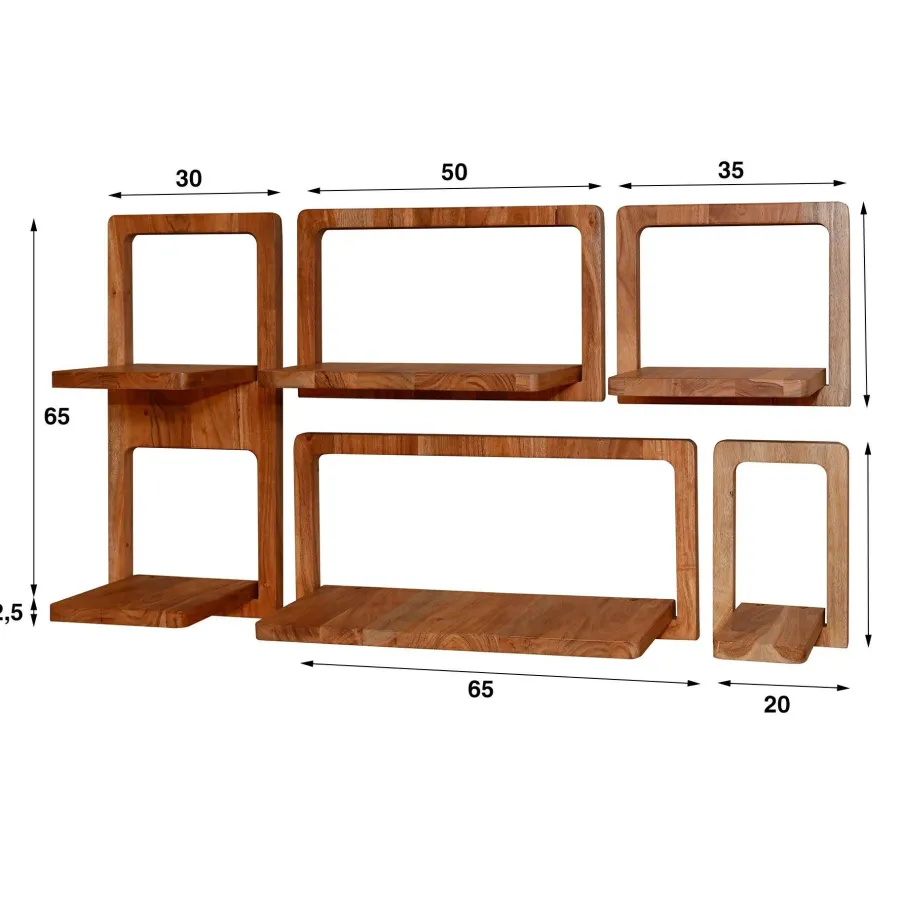 WoonStijl Wandschap Curvy Acacia - Set van 5 Hot