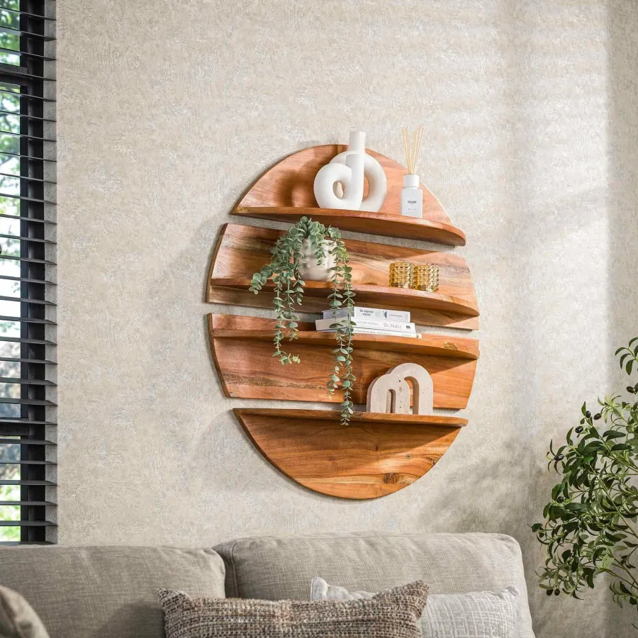 WoonStijl Wandschap 4-delig rond acacia Outlet