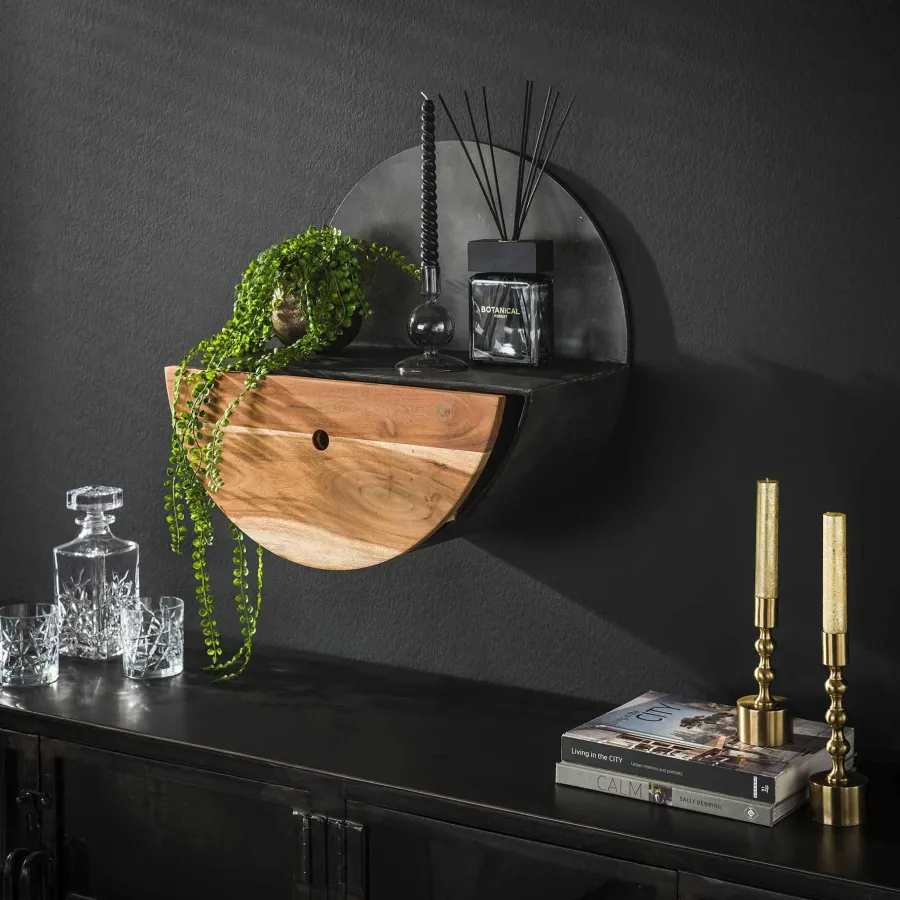 WoonStijl Wandschap half moon Ø50 met lade Hot