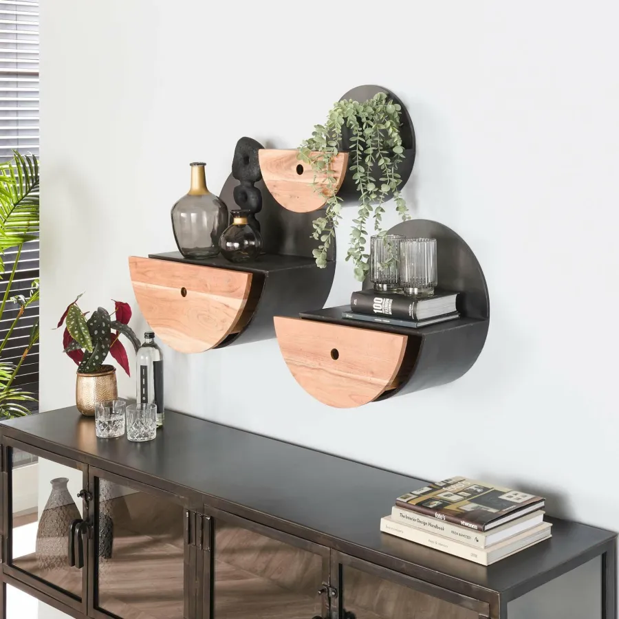 WoonStijl Wandschap half moon Ø50 met lade Hot