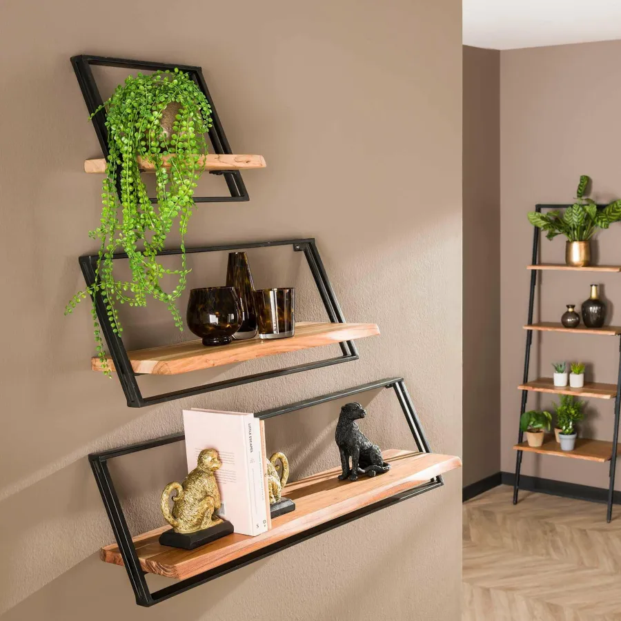 WoonStijl Wandschap set van 3 Lean acacia New