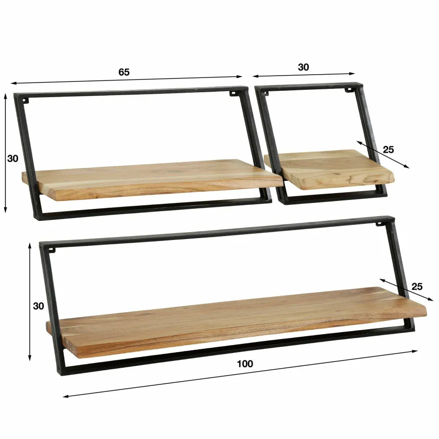 WoonStijl Wandschap set van 3 Lean acacia New