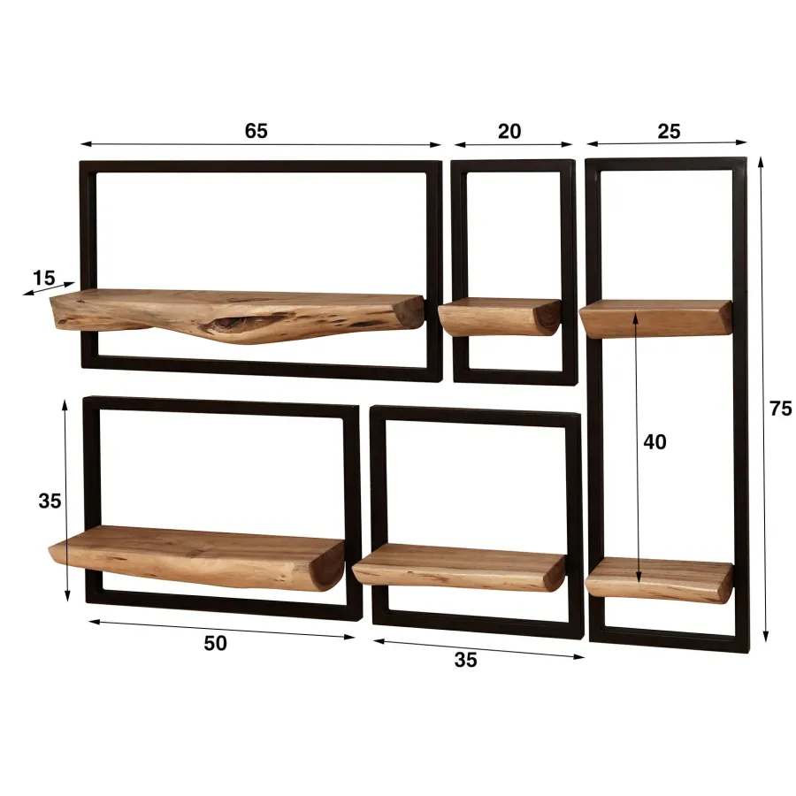 WoonStijl Wandschap set van 5 acacia edge Discount