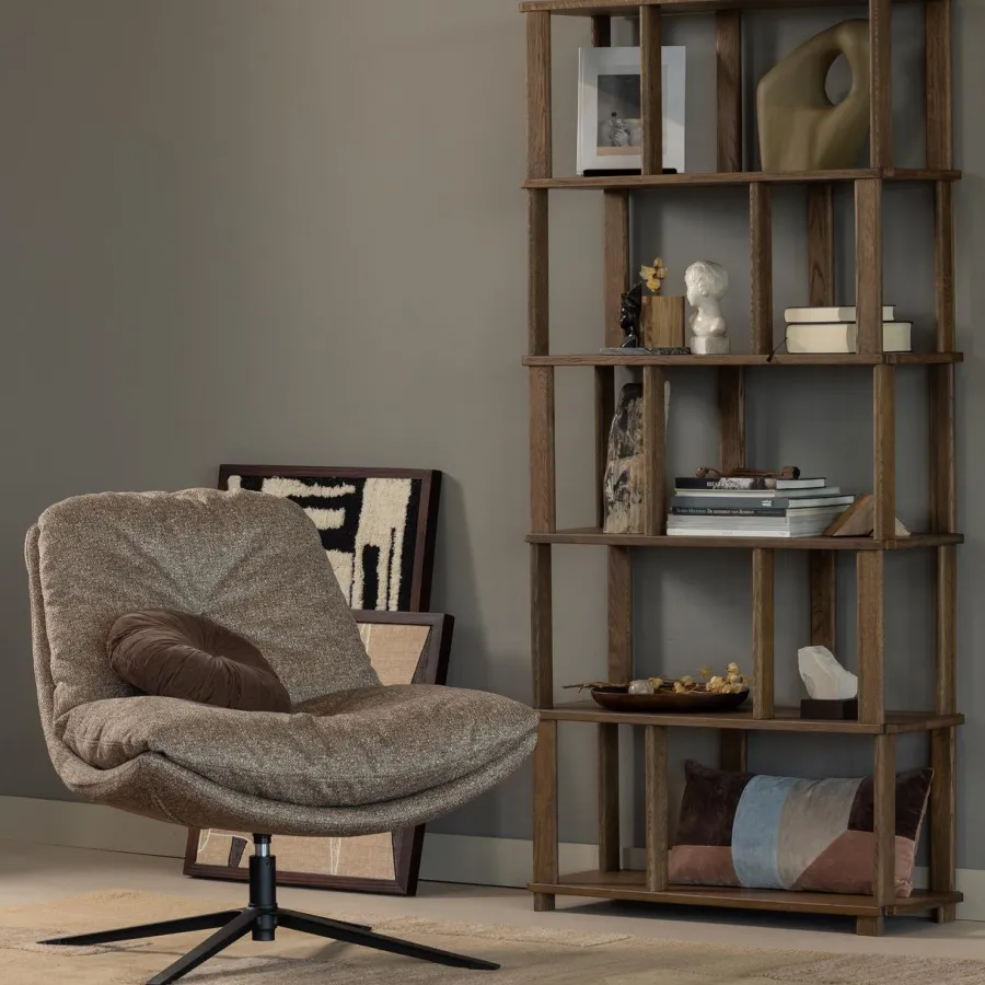 Woood Arve draaifauteuil bedrukte stof naturel melange Discount