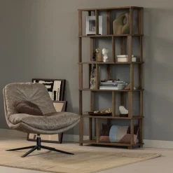 Woood Arve draaifauteuil bedrukte stof naturel melange Discount