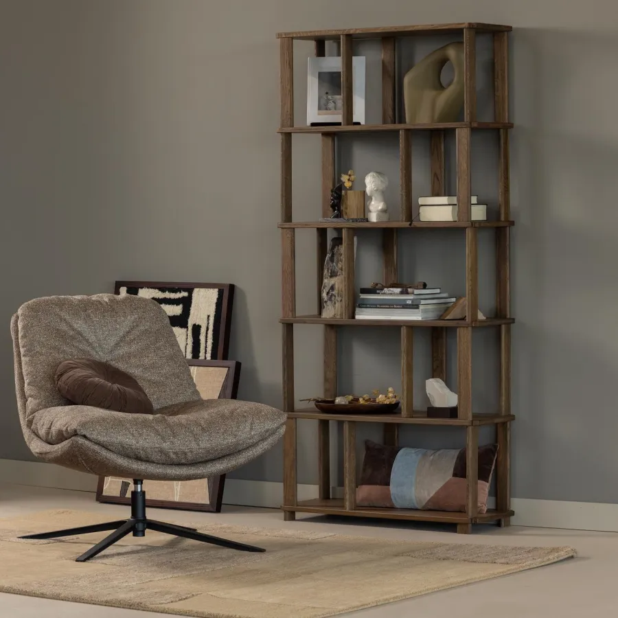 Woood Arve draaifauteuil bedrukte stof naturel melange Discount