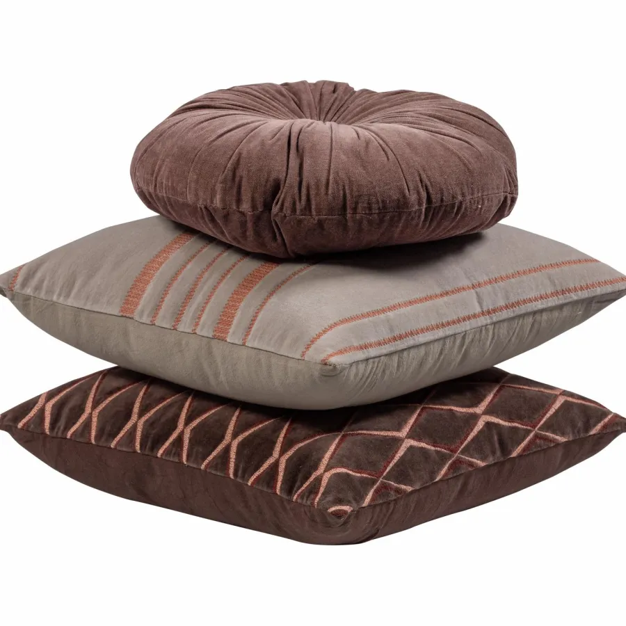 Woood Aziz kussens velvet bruin/naturel - set van 3