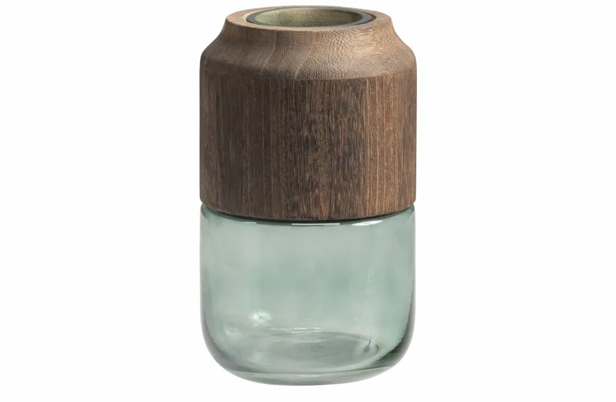 Woood Celeste Vaas Glas/hout Blauw/groen 28x16cm Hot