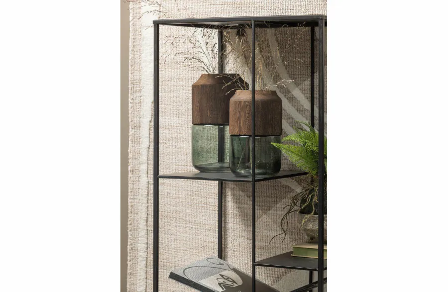 Woood Celeste Vaas Glas/hout Blauw/groen 28x16cm Hot