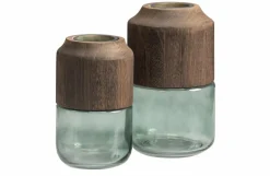 Woood Celeste Vaas Glas/hout Blauw/groen 28x16cm Hot