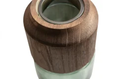 Woood Celeste Vaas Glas/hout Blauw/groen 28x16cm Hot