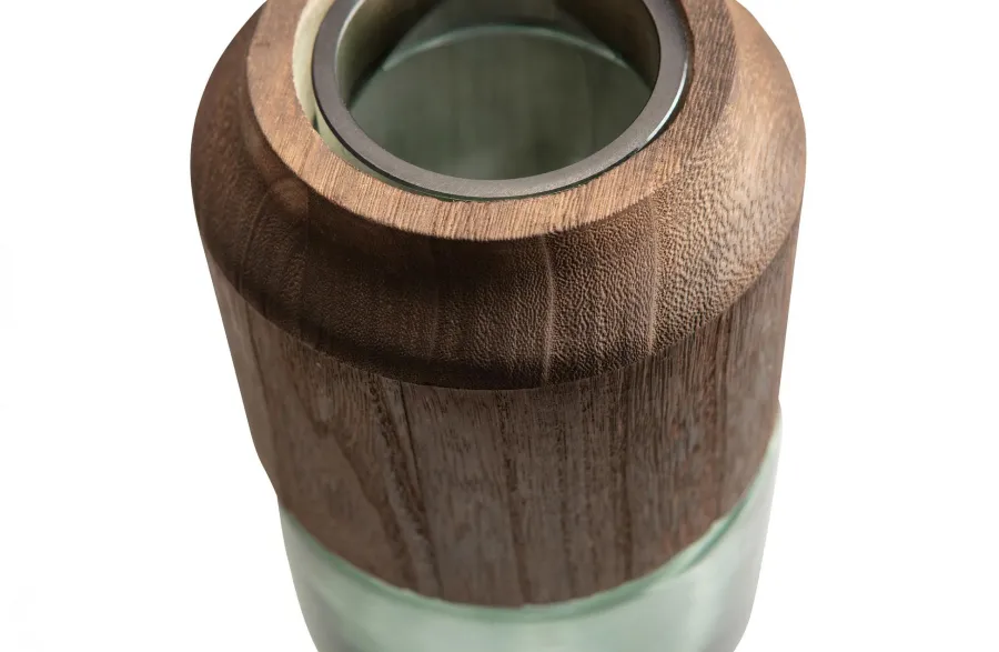 Woood Celeste Vaas Glas/hout Blauw/groen 28x16cm Hot