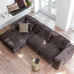 Woood CLOUD chaise longue links geweven chenille warm bruin Hot