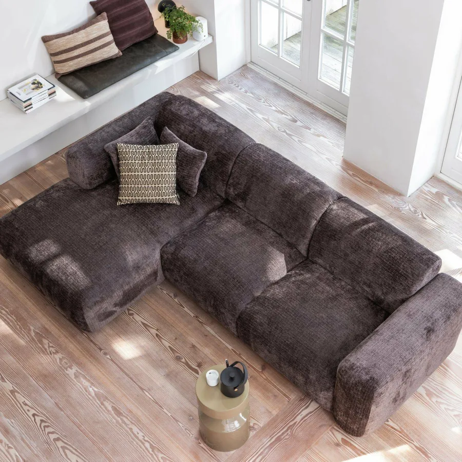 Woood CLOUD chaise longue links geweven chenille warm bruin Hot
