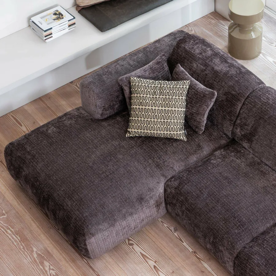 Woood CLOUD chaise longue links geweven chenille warm bruin Hot