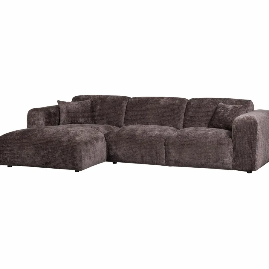 Woood CLOUD chaise longue links geweven chenille warm bruin Hot