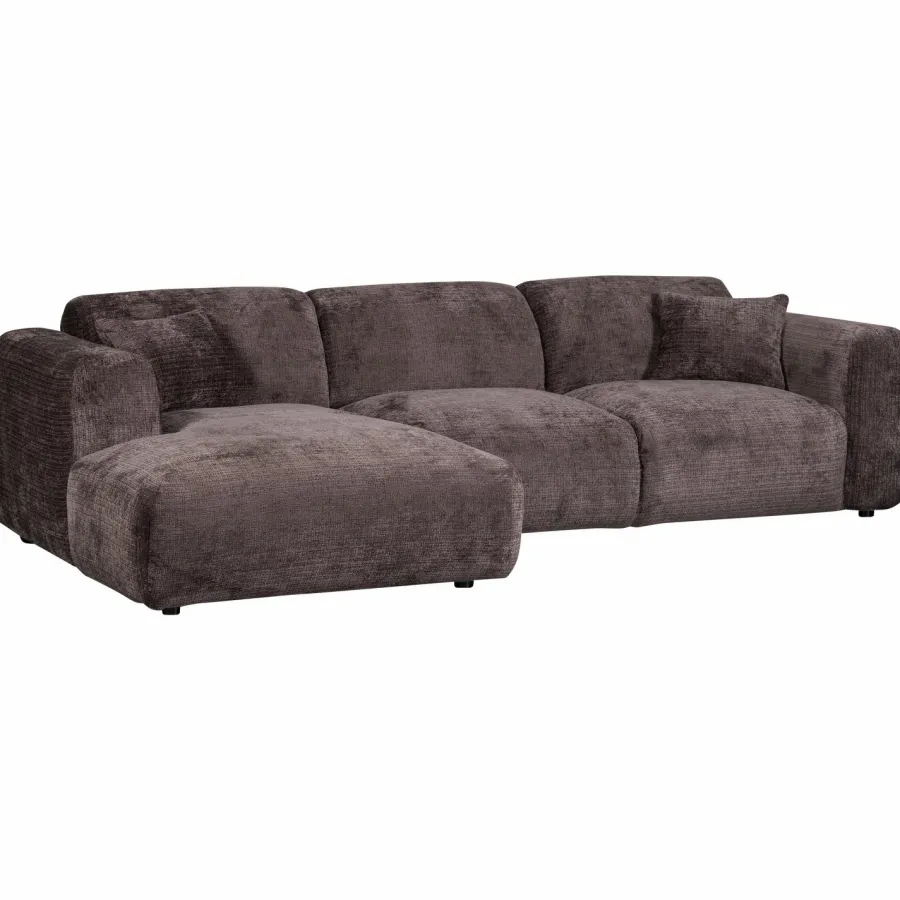 Woood CLOUD chaise longue links geweven chenille warm bruin Hot