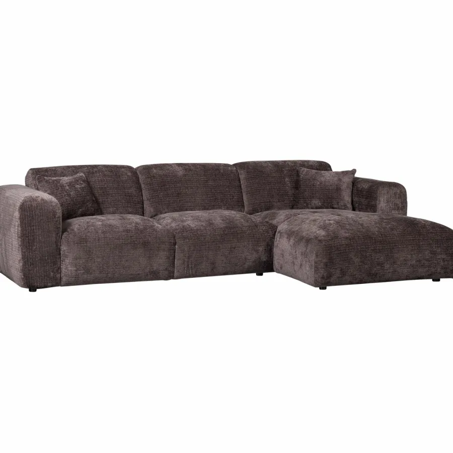 Woood CLOUD chaise longue rechts geweven chenille warm bruin Outlet