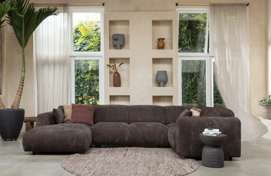Woood CLOUD hoekbank rechts geweven chenille warm bruin Best