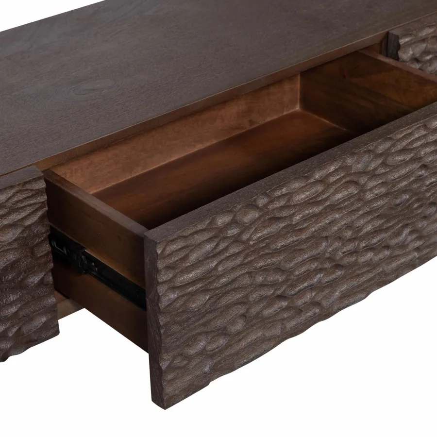Woood Crumble carved tv meubel mango walnoot Clearance