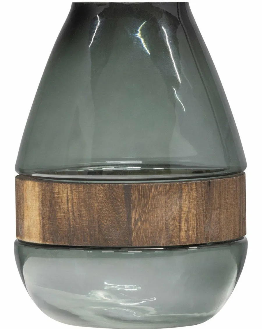 Woood Dave Vaas Glas/hout Blauw/groen 26x19cm Outlet