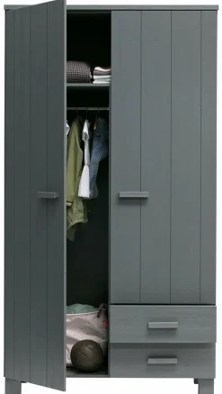 Woood Dennis Kast Met Laden Grenen Steel Grey Geborsteld [fsc] New