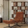 Woood Draaifauteuil Kube met hocker bruin Best