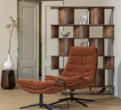Woood Draaifauteuil Kube met hocker bruin Best