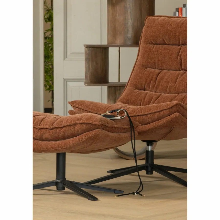 Woood Draaifauteuil Kube met hocker bruin Best