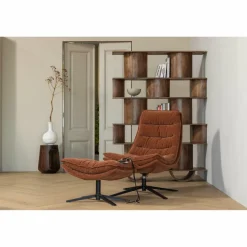 Woood Draaifauteuil Kube met hocker bruin Best