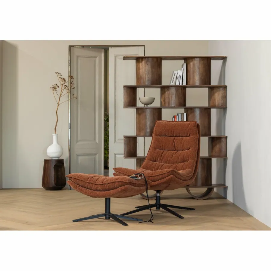 Woood Draaifauteuil Kube met hocker bruin Best