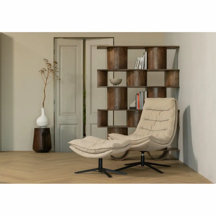 Woood Draaifauteuil Kube met hocker naturel Best