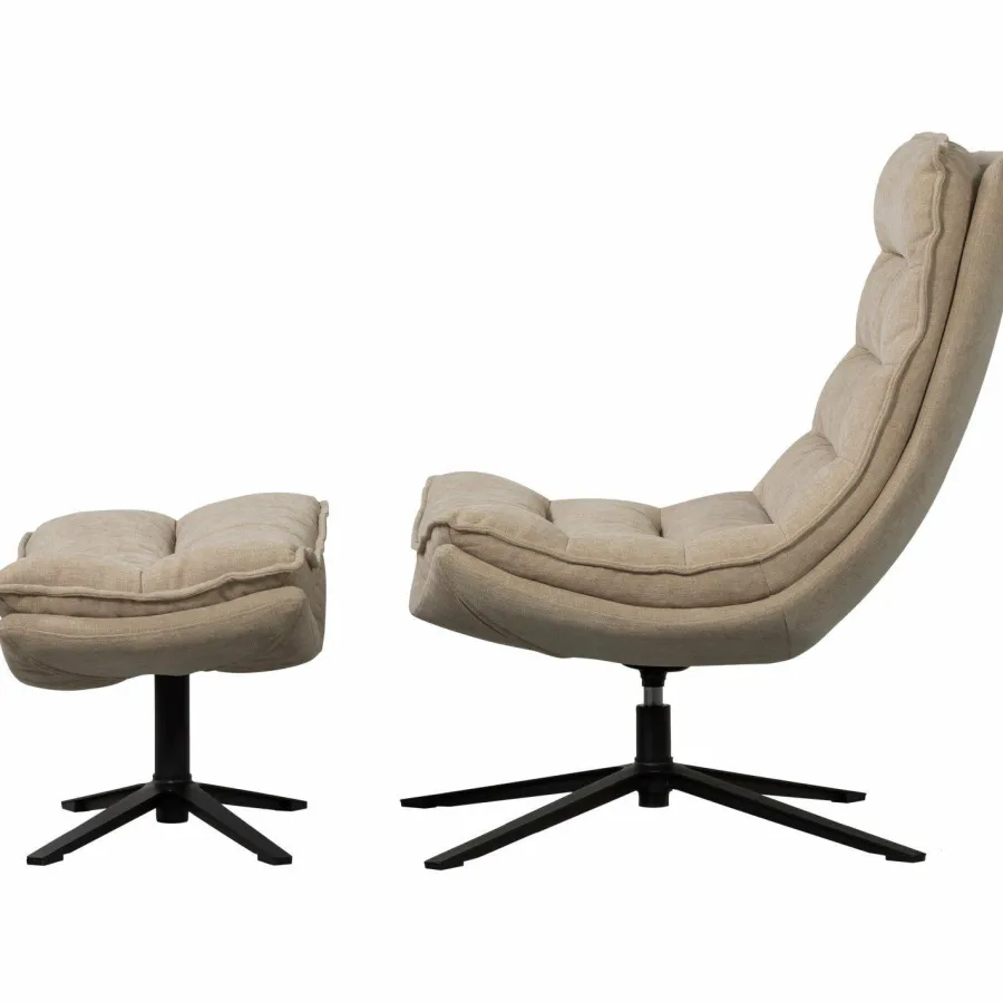 Woood Draaifauteuil Kube met hocker naturel Best