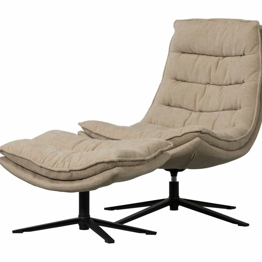 Woood Draaifauteuil Kube met hocker naturel Best