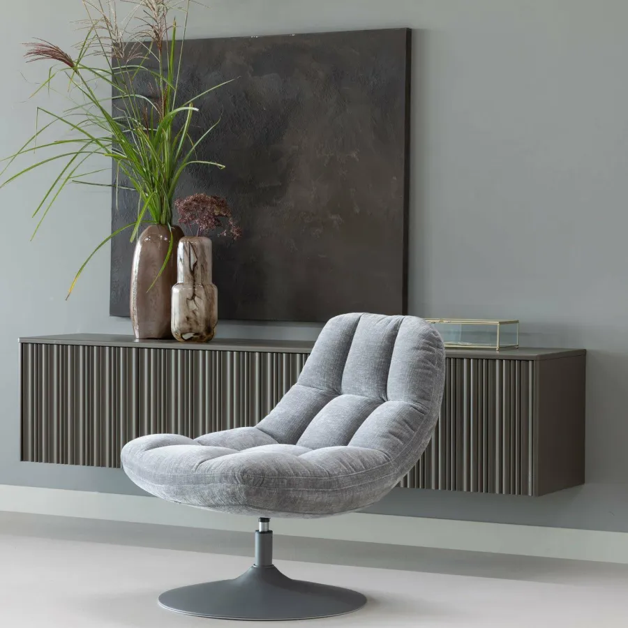 Woood Elvi Draaifauteuil Chenille Structuur Lichtgrijs