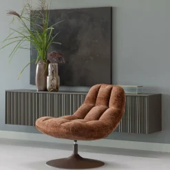 Woood Elvi Draaifauteuil Chenille Structuur Roestbruin New
