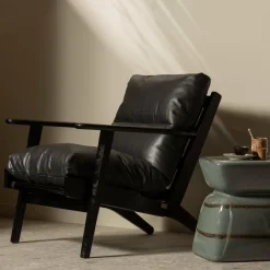 Woood Houston fauteuil echt leer zwart Sale