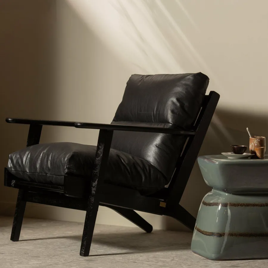 Woood Houston fauteuil echt leer zwart Sale