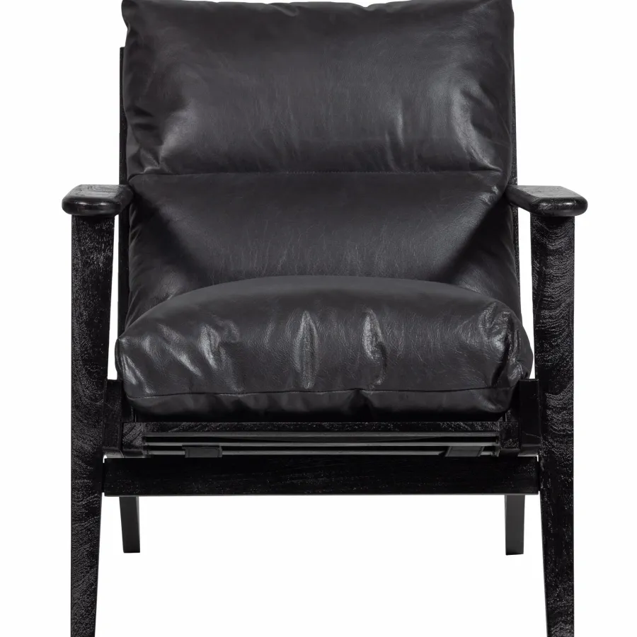 Woood Houston fauteuil echt leer zwart Sale