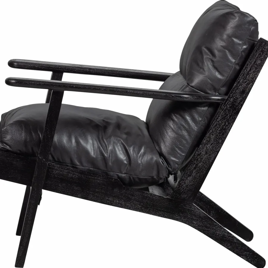 Woood Houston fauteuil echt leer zwart Sale