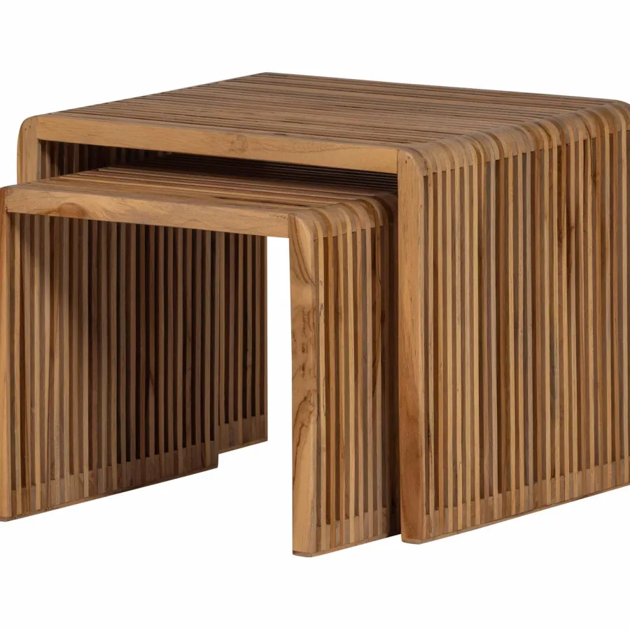 Woood Jasmijn Bijzettafel Recycled Teak Naturel - Set Van 2 Sale