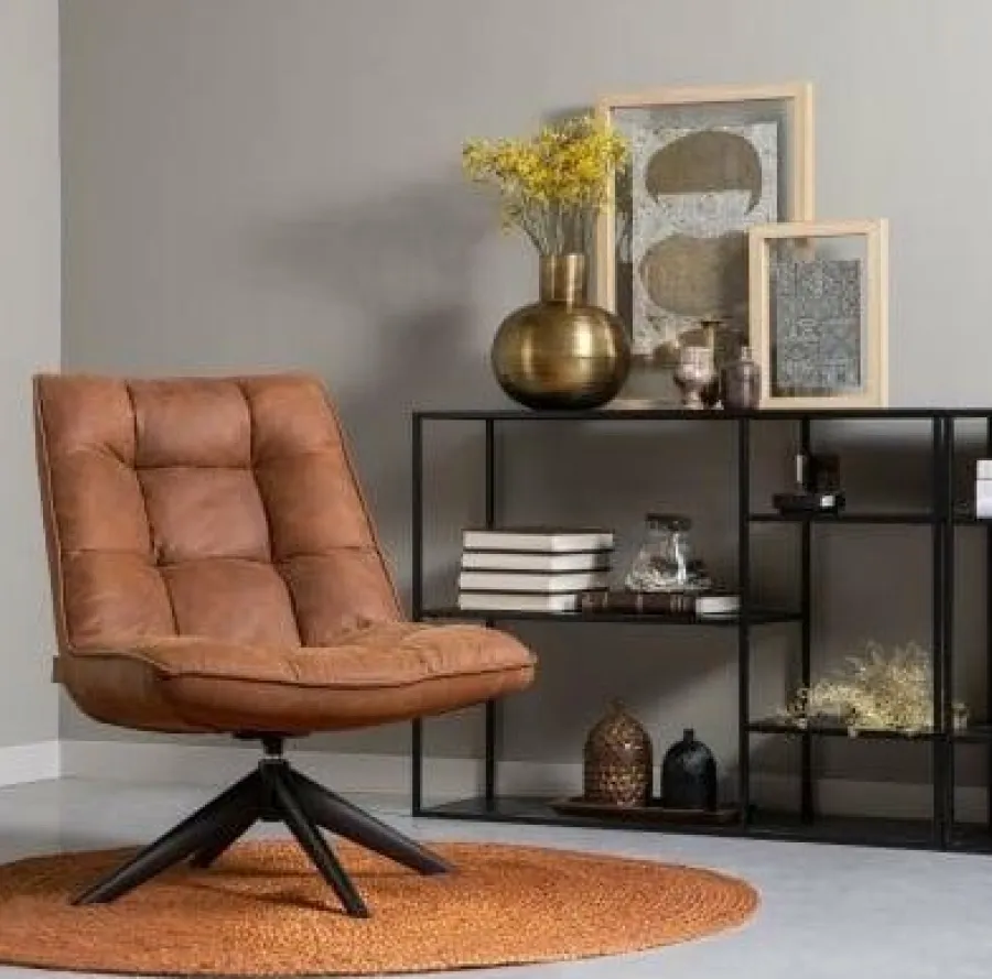 Woood Jouke draaifauteuil kunstleer - Groen en Cognac New